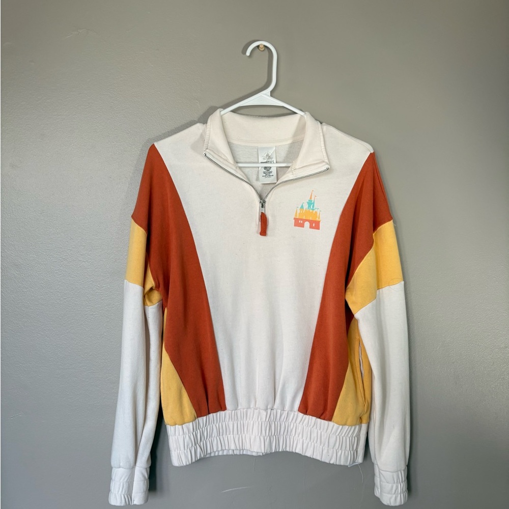 Disney Women's White, Orange, and Yellow Quarter-Zip Sweater